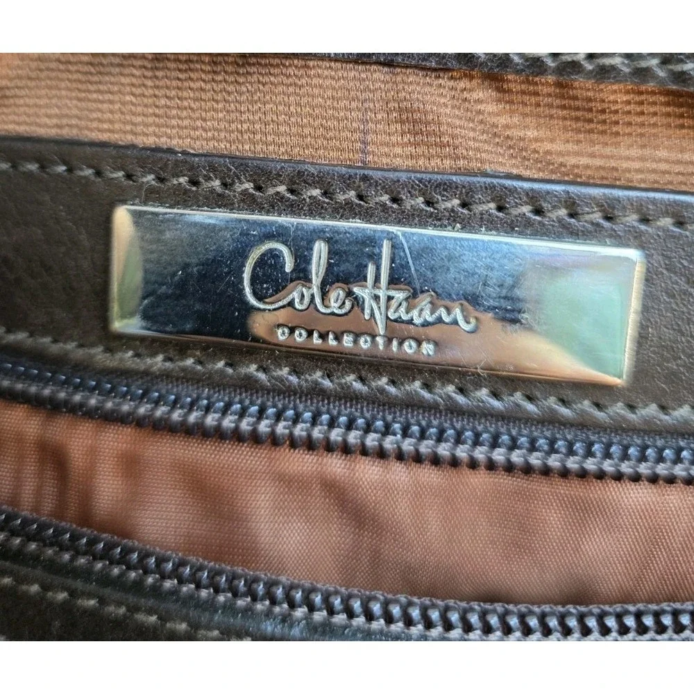 Cole‎ Haan Genevieve Large Woven Leather Tote Bag in Brown with Detachable Strap - Picture 4 of 6